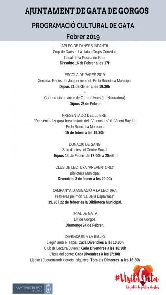 Programación cultural del mes de Febrero